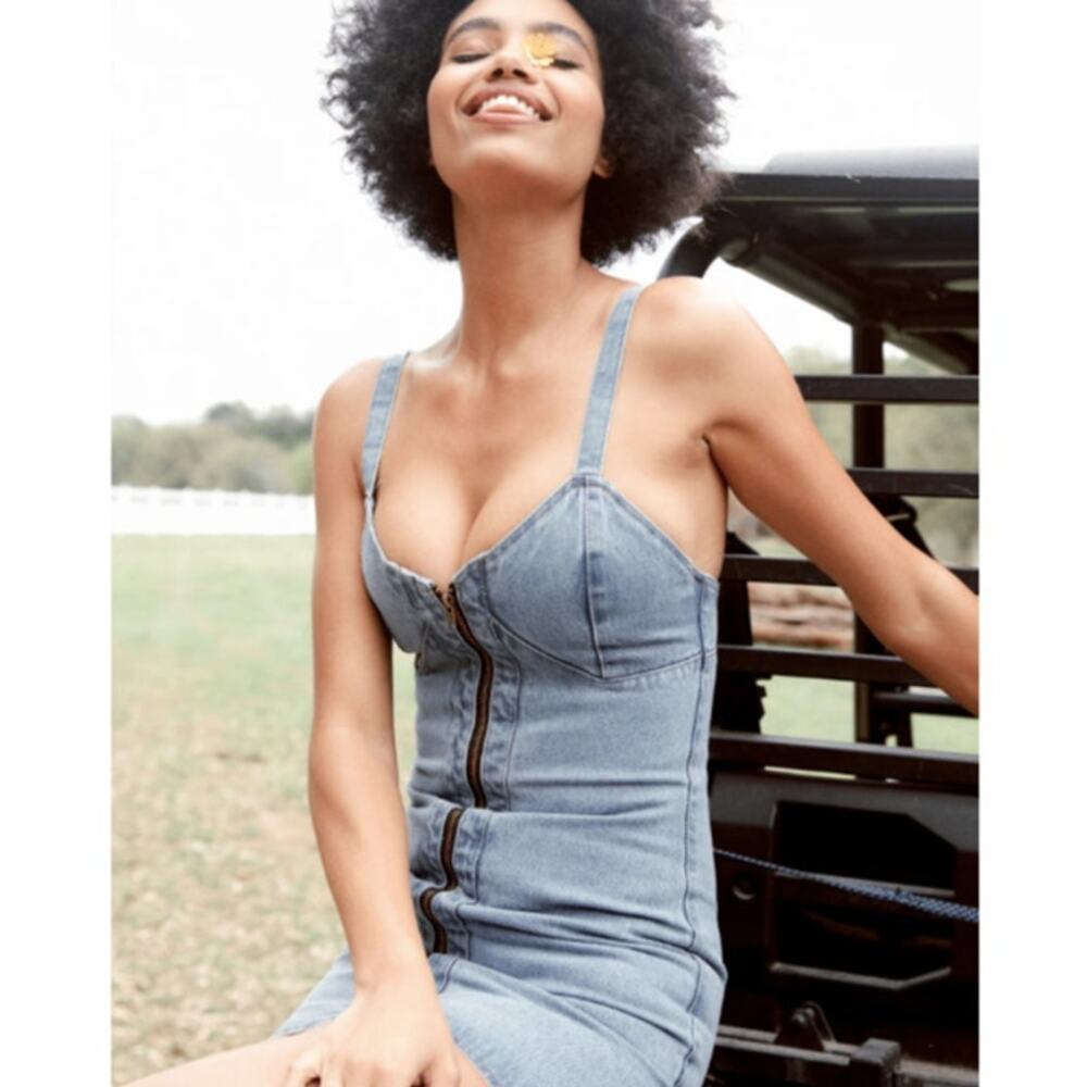 Understated Leather City Slicker Denim Jean Zipper Mini Dress 100% Cotton Medium
